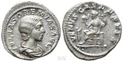 Roman Imperial Coins JULIA SOAEMIAS (Augusta, 218-222). Denarius. Rome. Obv: IVLIA SOAEMIAS AVG. Draped bust right. Rev: VENVS CAELESTIS. Venus seated left, holding apple and sceptre; at left, child r