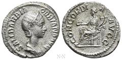 Roman Imperial Coins ORBIANA (Augusta, 225-227). Denarius. Rome. Obv: SALL BARBIA ORBIANA AVG. Draped bust right, wearing stephane. Rev: CONCORDIA AVGG. Concordia seated left on throne, holding patera
