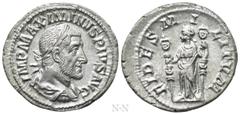 Roman Imperial Coins MAXIMINUS THRAX (235-238). Denarius. Rome. Obv: IMP MAXIMINVS PIVS AVG. Laureate, draped and cuirassed bust right, seen from behind. Rev: FIDES MILITVM. Fides standing left, holdi