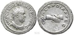 Roman Imperial Coins BALBINUS (238). Antoninianus. Rome. Obv: IMP CAES D CAE L BALBINVS AVG. Radiate, draped and cuirassed bust right. Rev: CONCORDIA AVGG. Clasped hands. RIC 10. Condition: Very fine.