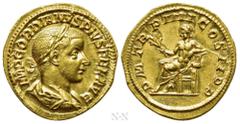 Roman Imperial Coins GORDIAN III (238-244). Aureus. Rome. Obv: IMP GORDIANVS PIVS FEL AVG. Laureate, draped and cuirassed bust right. Rev: P M TR P IIII COS II P P. Apollo seated left, holding branch 