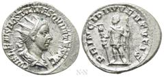 Roman Imperial Coins HOSTILIAN (Caesar, 250-251). Antoninianus. Rome. Obv: C VALENS HOSTIL MES QVINTVS N C. Radiate and draped bust right. Rev: PRINCIPI IVVENTVTIS. Emperor standing facing, head left,