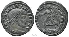 Roman Imperial Coins MAXENTIUS (307-312). Follis. Ostia. Obv: IMP C MAXENTIVS P F AVG. Laureate head right. Rev: VICTORIA AETERNA AVG N / MOSTT. Victory advancing left with wreath and palm branch. RIC