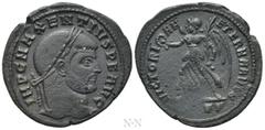 Roman Imperial Coins MAXENTIUS (307-312). Follis. Ostia. Obv: IMP C MAXENTIVS P F AVG. Laureate head right. Rev: VICTORIA AETERNA AVG N / MOSTP. Victory advancing left with wreath and palm branch. RIC