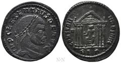 Roman Imperial Coins MAXENTIUS (307-312). Follis. Rome. Obv: IMP C MAXENTIVS P F AVG. Laureate head right. Rev: CONSERV VRB SVAE / H / REP. Hexastyle temple, with wreath in pediment and vitories as ac