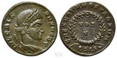 Roman Imperial Coins CRISPUS (Caesar, 316-326). Follis. Siscia. Obv: IVL CRISPVS NOB C. Laureate head right. Rev: CAESARVM NOSTRORVM / BSIS (star). VOT / V in two lines within wreath. RIC 161. Conditi