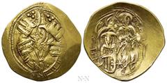Byzantine Coins MICHAEL VIII PALAEOLOGUS (1261-1282). GOLD Hyperpyron. Constantinople. Obv: Bust of the Virgin orans within city walls with six groups of towers; sigla: three pellets | three pellets. 