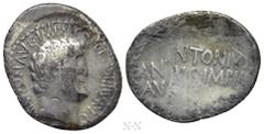 Roman Republican Coins MARK ANTONY. Denarius (32 BC). Athens. Obv: ANTON AVG IMP III COS DES III V R P C. Bare head right. Rev: ANTONIVS / AVG IMP III. Legend in two lines. Crawford 542/2; CRI 347; RB