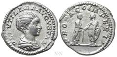 Roman Imperial Coins PLAUTILLA (Augusta, 202-205). Denarius. Rome. Obv: PLAVTILLAE AVGVSTAE. Draped bust right. Rev: PROPAGO IMPERI. Plautilla standing right, clasping hands with Caracalla standing le
