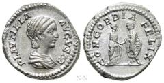 Roman Imperial Coins PLAUTILLA (Augusta, 202-205). Denarius. Rome. Obv: PLAVTILLA AVGVSTA. Draped bust right. Rev: CONCORDIA FELIX. Plautilla and Caracalla standing facing each other, clasping hands. 