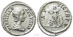 Roman Imperial Coins PLAUTILLA (Augusta, 202-205). Denarius. Rome. Obv: PLAVTILLA AVGVSTA. Draped bust right. Rev: VENVS VICTRIX. Venus standing left, holding apple and palm frond, and resting elbow u
