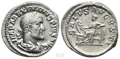Roman Imperial Coins MAXIMINUS THRAX (235-238). Denarius. Rome. Obv: IMP MAXIMINVS PIVS AVG. Laureate, draped and cuirassed bust right. Rev: SALVS AVGVSTI. Salus seated left on throne, feeding serpent