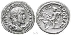 Roman Imperial Coins MAXIMINUS THRAX (235-238). Denarius. Rome. Obv: IMP MAXIMINVS PIVS AVG. Laureate, draped and cuirassed bust right. Rev: SALVS AVGVSTI. Salus seated left on throne, feeding serpent