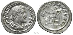 Roman Imperial Coins MAXIMINUS THRAX (235-238). Denarius. Rome. Obv: IMP MAXIMINVS PIVS AVG. Laureate, draped and cuirassed bust right. Rev: SALVS AVGVSTI. Salus seated left on throne, feeding serpent