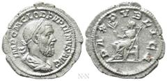 Roman Imperial Coins PUPIENUS (238). Denarius. Rome. Obv: IMP C M CLOD PVPIENVS AVG. Laureate, draped and cuirassed bust right. Rev: PAX PVBLICA. Pax seated left on throne, holding branch and sceptre.