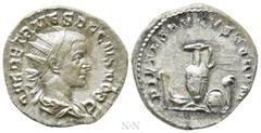 Roman Imperial Coins HERENNIUS ETRUSCUS (Caesar, 249-251). Antoninianus. Rome. Obv: Q HER ETR MES DECIVS NOB C. Radiate and draped bust right. Rev: PIETAS AVGVSTORVM. Emblems of the pontificate: asper