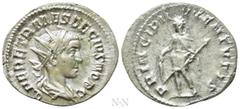 Roman Imperial Coins HERENNIUS ETRUSCUS (Caesar, 249-251). Antoninianus. Rome. Obv: Q HER ETR MES DECIVS NOB C. Radiate and draped bust right. Rev: PRINCIPI IVVENTVTIS. Herennius Etruscus standing lef