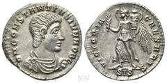 Roman Imperial Coins CONSTANTIUS GALLUS (Caesar, 351-354). Siliqua. Siscia. Obv: D N CONSTANTIVS IVN NOB C. Bare-headed, draped and cuirassed bust right. Rev: VICTORIA CAESARIS / SIS. Victory advancin