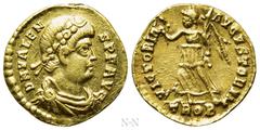Roman Imperial Coins VALENS (364-378). GOLD 1 1/2 Scripulum. Treveri. Obv: D N VALENS P F AVG. Rosette-diademed, draped and cuirassed bust right. Rev: VICTORIA AVGVSTORVM / TROB. Victory advancing lef
