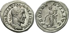 MAXIMINUS THRAX (235-238). Denarius. Rome. Obv: IMP MAXIMINVS PIVS AVG. Laureate, draped and cuirassed bust right. Rev: PROVIDENTIA AVG. Providentia standing left with cornucopia and wand over globe. 