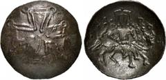 BULGARIA. Theodor Svjatoslav (1300-1321). Trachy. Obv: Cross pattée. Rev: Theodor riding right, holding cross. D&D 7.2.1. Condition: Extremely fine. Weight: 1.7 g. Diameter: 22 mm.
