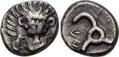 DYNASTS OF LYCIA. Trbbenimi (Circa 380-370 BC). Tetrobol. Obv: Facing lion's scalp. Rev: Triskeles