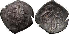 MICHAEL VIII PALAEOLOGOS (1261-1282). Trachy. Constantinople or Magnesia. Obv: X / A - X / M. St. Michael standing en face, holding sword. Rev: X / M / ΔEC / ΠO / TIC - O / Π / A / ΛE / O / Λ / Γ. Emp