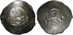 JOHN II COMNENUS (1118-1143). Billon-Aspron Trachy. Constantinople. Obv: IC - XC. Bust of Christ facing, wearing nimbus cruciger, pallium and colobium, and raising right hand in benediction; in left, 
