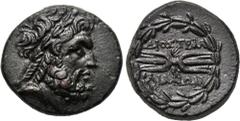LYDIA. Tralleis. Ae (2nd-1st centuries BC). Obv: Laureate head of Zeus right . Rev: ΔΙΟΣ TPAΛΛIANΩΝ. Winged thunderbolt within wreath. SNG Kayhan 1010