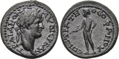 LYDIA. Nakrasa. Trajan (98-117). Ae. Obv: AY NEPBAN TPAIANON CE. Laureate head right. Rev: EΠICTPATH ΘEOΦANOY. Apollo standing left, holding bow. SNG von Aulock -; SNG Cop -; BMC -; SLG Lindgren -; Is