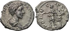 COMMODUS (Caesar, 166-177). Denarius. Rome. Obv: COMMODO CAES AVG FIL GERM SARM. Bare-headed and draped bust right. Rev: PRINC IVVENT. Commodus standing left, in military dress, holding baton and reve