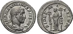MAXIMINUS THRAX (235-238). Denarius. Rome. Obv: IMP MAXIMINVS PIVS AVG. Laureate, draped and cuirassed bust right. Rev: FIDES MILITVM. Fides standing facing, head left, holding two standards. RIC 7a. 