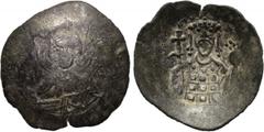 JOHN II COMNENUS (1118-1143). Billon-Aspron Trachy. Constantinople. Obv: Facing bust of Christ Pantokrator. Rev: Crowned facing bust of John, holding cruciform sceptre and globus cruciger. Sear 1944. 