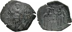 MICHAEL VIII PALAEOLOGOS (1261-1282). Trachy. Constantinople. Obv: St. Demetrius standing facing, holding spear and shield. Rev: Michael standing facing, holding labarum and being crowned by the Theot