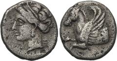 CORINTHIA. Corinth. Hemidrachm (Circa 350-300 BC). Obv: Forepart of Pegasus left; koppa below. Rev: Wreathed head of Aphrodite left. BCD Corinth 188. Condition: Very fine. Weight: 1.3 g. Diameter: 11 
