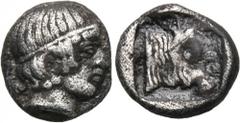 MYSIA. Pergamon. Obol (Circa 440-380). Obv: Diademed head of Apollo right. Rev: Head of bull right within incuse square. Cf. SNG Copenhagen 313 (Hemiobol); Von Fritze, Pergamon, pl. 1,2 (Hemiobol). Co