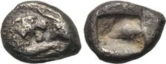 KINGS OF LYDIA. Kroisos (560-546 BC). 1/12 Stater. Sardes. Obv: Confronted foreparts of lion and bull. Rev: Incuse punch. SNG Kayhan 1020-1021. Condition: Very fine. Weight: 0.8 g. Diameter: 9 mm.