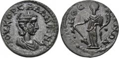 LYDIA. Mostene. Salonina (254-268). Ae. Obv: IOY KOP SALΩNEINA. Draped bust right. Rev: MOCTHNΩN. Tyche standing left, holding rudder and cornucopia. SNG Copenhagen 287. Condition: Good very fine. Wei