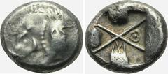 DYNASTS OF LYCIA. Uncertain dynast. Stater (Circa 500-460 BC). Obv: Forepart of boar left. Rev: Incuse square divided by large X; ΘM in two sections. SNG von Aulock - (cf. 4056; controls). Condition: 