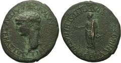 LYCIA. Lycian League. Claudius (41-54). Ae. Obv: TIBEPIOΣ KΛΑΥΔΙΟΣ KAIΣAP ΣEBAΣTOΣ. Bare head left. Rev: ΠATHP ΠATPIΔOΣ ΓEPMANIKOΣ AYTOKPATΩP. Apollo Patroös standing facing, head left, with branch an