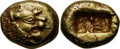KINGS OF LYDIA. Time of Alyattes-Kroisos. EL Trite (610-546 BC). Obv: Head of roaring lion right; star on forehead. Rev: Two incuse square punches. SNG Kayhan 1013. Condition: Good very fine. Weight: 