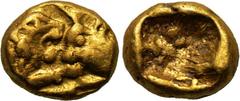 KINGS OF LYDIA. Kroisos (560-546 BC). 1/24 Stater. Sardes. Obv: Confronted foreparts of lion and bull. Rev: Incuse punch. SNG Kayhan -, Berk 15. Condition: Good very fine. Weight: 0.3 g. Diameter: 5 m
