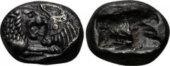 KINGS OF LYDIA. Kroisos (560-546 BC). 1/6 Stater. Sardes. Obv: Confronted foreparts of lion left and bull right. Rev: Two square punches. SNG Kayhan 1019. Condition: Near extremely fine. Weight: 1.7 g