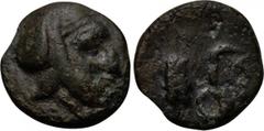 ACHAEMENID EMPIRE. Autophradates, Satrap of Lydia (392-388), of Ionia and Lydia (380-355 BC). Ae. Obv: Head right, wearing satrapal headdress. Rev: Grain ear and Monoskelis. W.Weiser, NNB 9, 199 17; W
