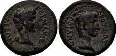 LYDIA. Sardes. Germanicus, with Drusus (Caesar, 15 BC-AD 19). Ae. Obv: ?????????? ?????????. Bare head of Germanicus right. Rev: ??????? ?????????. Bare head of Drusus right. RPC 2992. Condition: Very