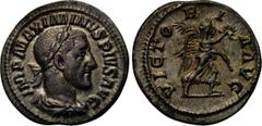 MAXIMINUS THRAX (235-238). Denarius. Rome. Obv: IMP MAXIMINVS PIVS AVG. Laureate, draped and cuirassed bust right. Rev: VICTORIA AVG. Victory advancing right with palm branch and wreath. RIC 16. Condi