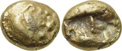 KINGS OF LYDIA. Alyattes (Circa 610-560 BC). EL Hekte. Sardes. Obv: Confronted lion's heads. Rev: Two incuse square punches. Weidauer, Group XVII, 101–2. Condition: Very fine. Weight: 2.38 g. Diameter