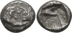 KINGS OF LYDIA. Kroisos (560-546 BC). 1/12 Stater. Sardes. Obv: Confronted foreparts of lion and bull. Rev: Incuse punch. SNG Kayhan 1020. Condition: Very fine. Weight: 0.65 g. Diameter: 8 mm.