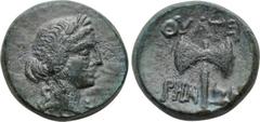 LYDIA. Thyateira. Ae (2nd century BC). Obv: Laureate head of Apollo right. Rev: ΘΥΑΤΕΙΡΗΝΩΝ. Labrys. SNG v. Aulock 3200. Condition: Very fine. Weight: 4.45 g. Diameter: 15 mm.