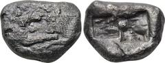 KINGS OF LYDIA. Kroisos (560-546 BC). 1/3 Siglos. Sardes. Obv: Confronted foreparts of lion and bull. Rev: Two square punches. Rosen 666. Condition: Very fine. Weight: 3.27 g. Diameter: 14 mm.